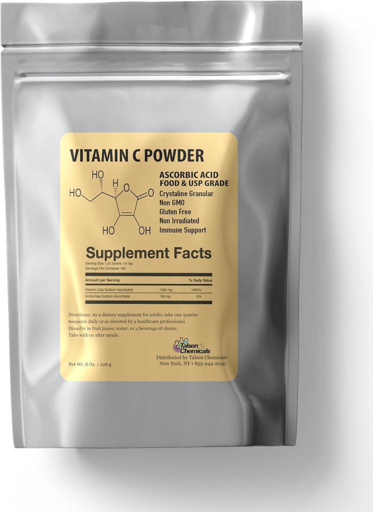 Pure C-vitamin pulver Økologisk (8 Oz / 226 g) Ascorbinsyre pulver Kraftig antioxidant til huden selv hudpleje
