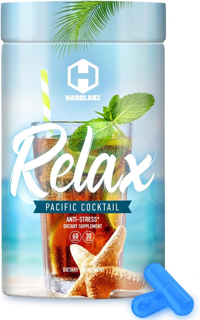 HARDLABZ Relax - All- Natural Stress Relief, Sleep Support, Mood Enhancement Herbal Supplement med Ivan Tea, Valerian, Ginseng, Lavender, Lemon Balm, Motherwort, 60 Kapsler