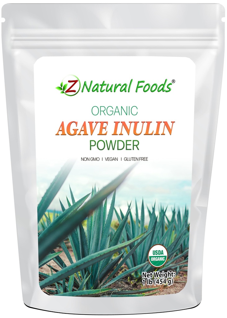 Z Naturlige fødevarer Økologisk Agave Inulin Pulver, Natural Fiber Supplement, Prebiotic Superfood Powder for Drikkevarer, Smoothies, og opskrifter, Rå, Non- GMO, Vegan, Gluten- Free, Kosher, 1 LB