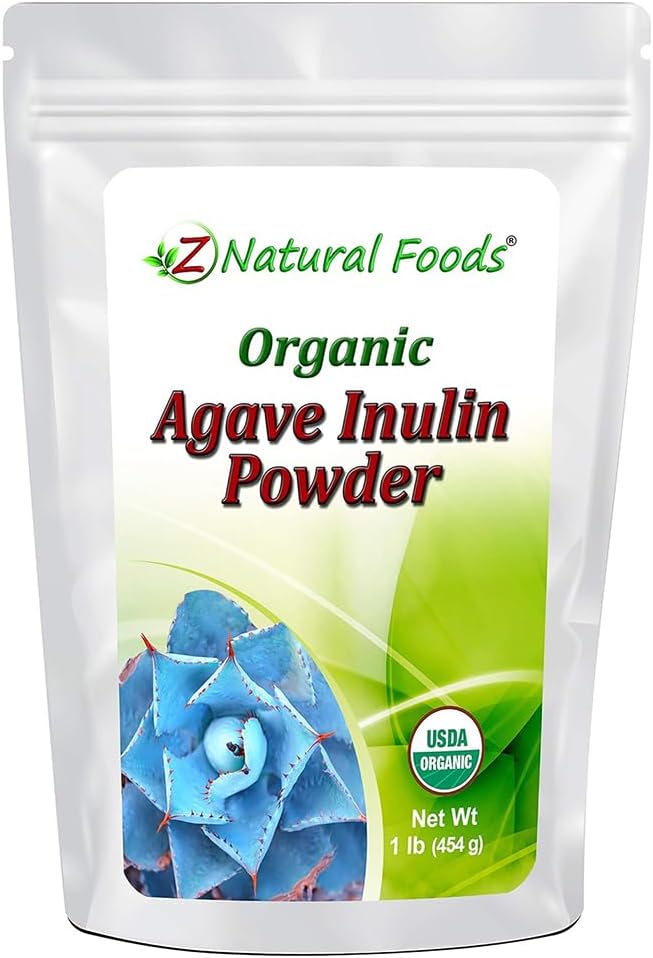 Z Naturlige fødevarer Økologisk Agave Inulin Pulver, Natural Fiber Supplement, Prebiotic Superfood Powder for Drikkevarer, Smoothies, og opskrifter, Rå, Non- GMO, Vegan, Gluten- Free, Kosher, 1 LB