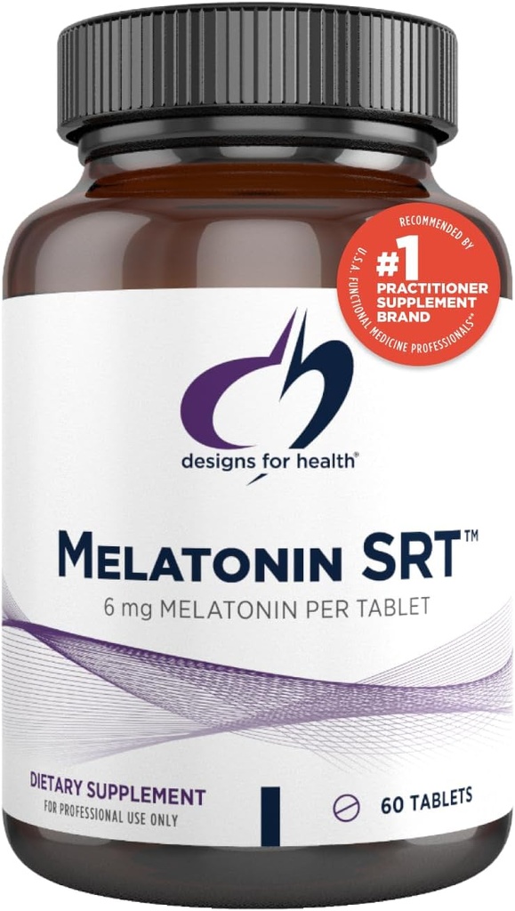 Designs for Health Time Release Melatonin SRT - Melatonin Supplement for søvn - Sleep Supplement for voksne, 6 mg per tablet - Vegan + non- GMO (60 tabletter)