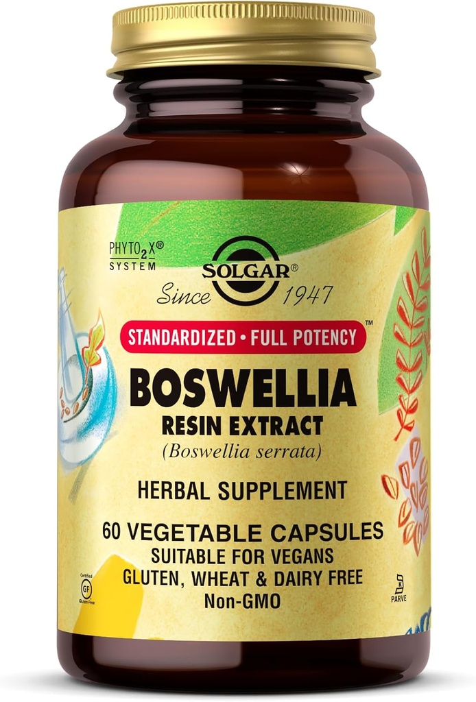Solgar Boswellia Resin Extract - 60 Vegetabilske kapsler - Standardized Full Potency (SFP) - Non-GMO, Vegan, Gluten Free, Dairy Free, Kosher - 60 Servere