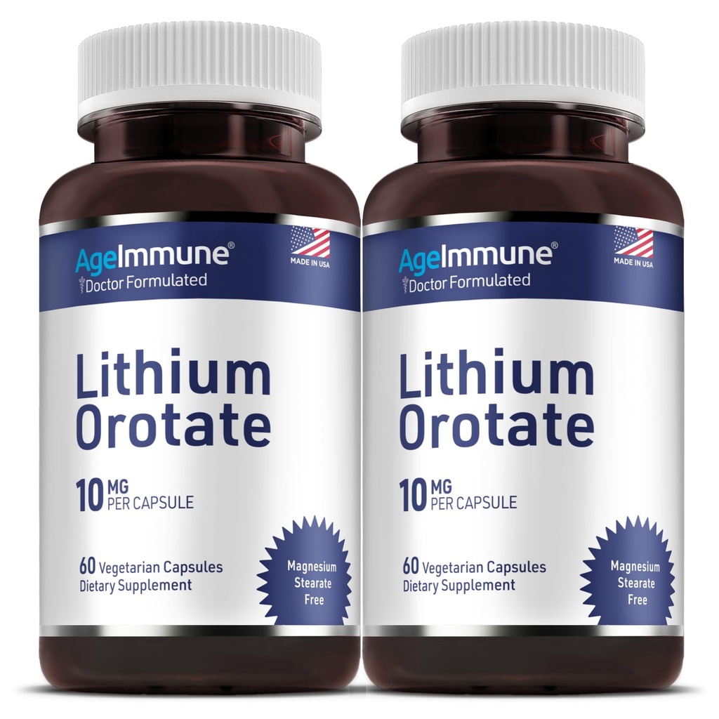 Lithium Oroter Supplement 10 mg, 60 vegetariske kapsler. Understøtter hukommelse og følelsesmæssig wellness. Magnesium stearat gratis kosttilskud. (2)