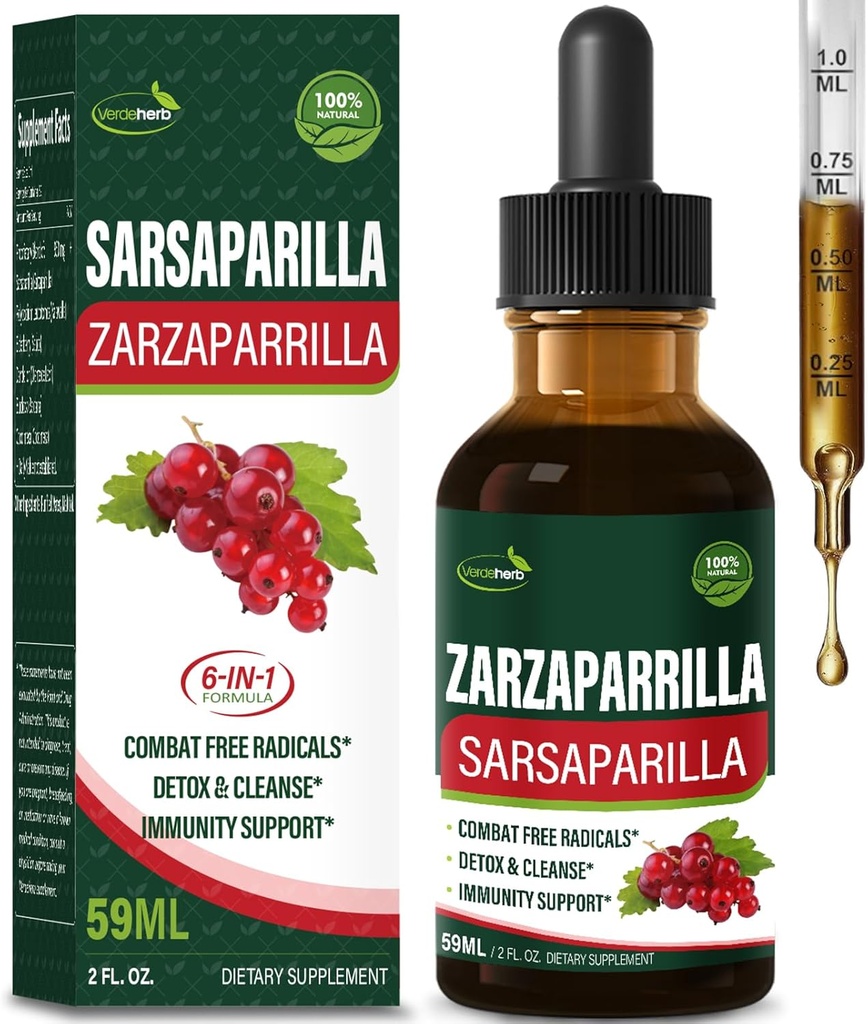 Sarsaparilla Root Extract Drops til lever rense Detox & Reparation, immunstøtte tillæg med Mælkebøtte Cocolmeca Polypodium Leucotomos. Diente de Leon para Limpieza de Colon y Desintoxar. 2oz
