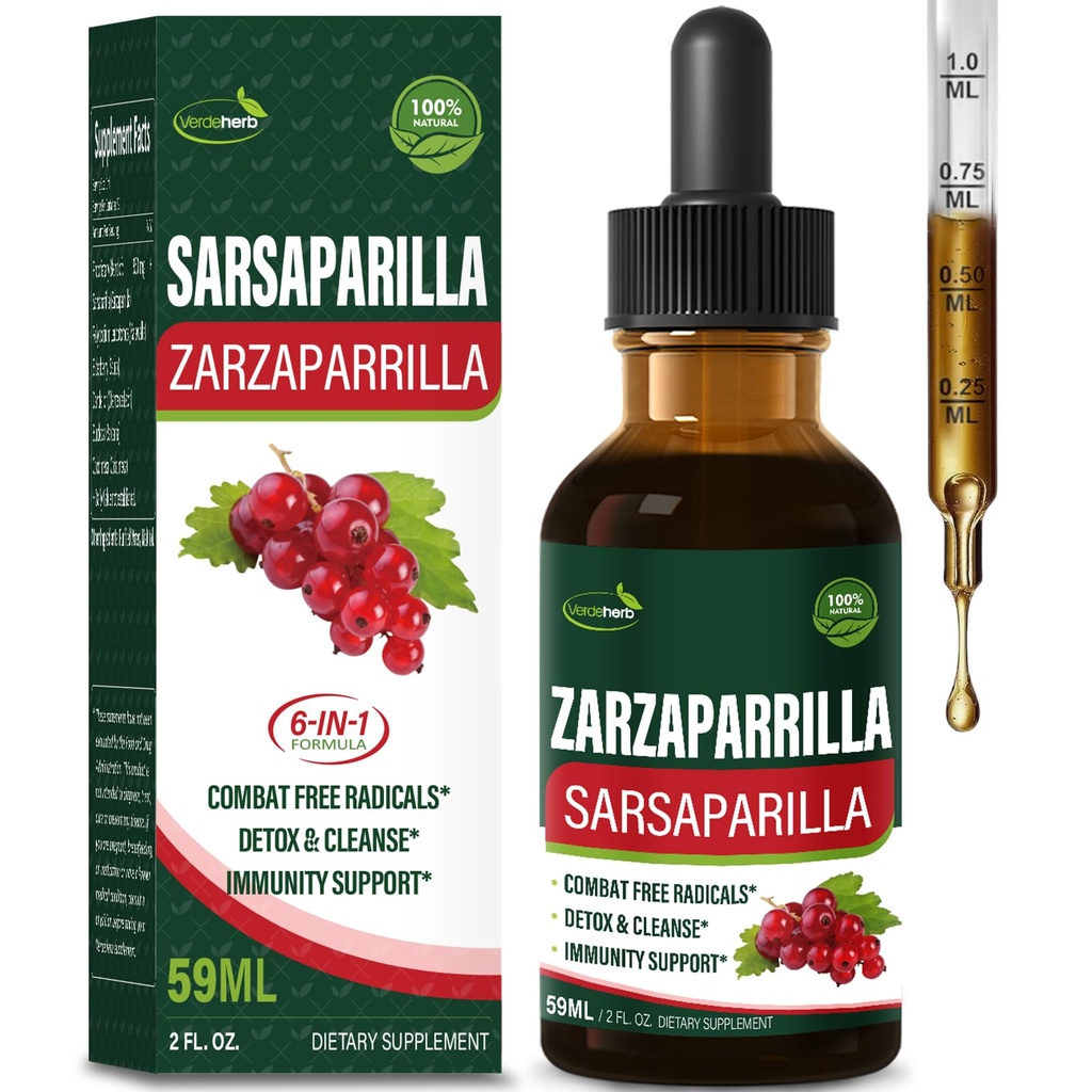 Sarsaparilla Root Extract Drops til lever rense Detox & Reparation, immunstøtte tillæg med Mælkebøtte Cocolmeca Polypodium Leucotomos. Diente de Leon para Limpieza de Colon y Desintoxar. 2oz