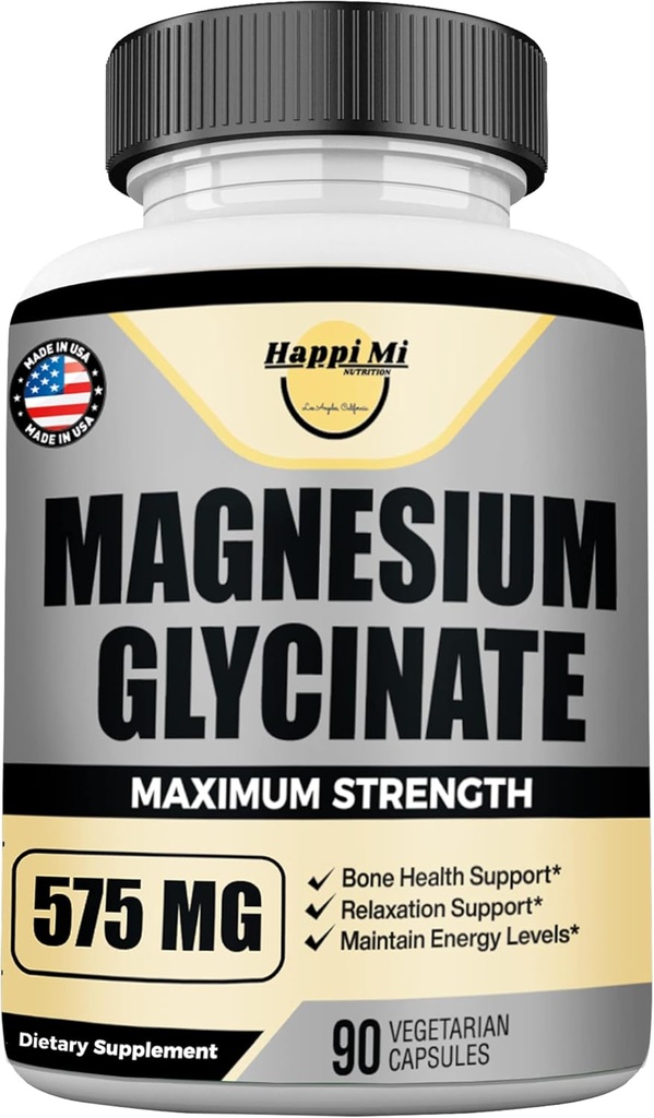 Magnesium Glycinate 555mg per servering, essentielle mineraltilskud, Muskel & Knogler Health Support, Fremme afslapning & Balance Mood, Non- GMO - 90 Vegan Capsule 45 Servere