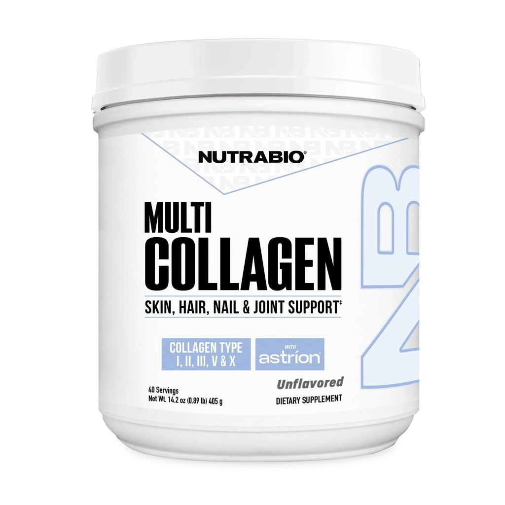 NutraBio Multi Collagen Powder- Hydrolyzed Collagen Peptider til glødende hår & Skin- Grass- Fed- Collagen pulver til kvinder og men- 40 Servere
