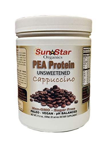 Pea Protein Powder - Usødet - Cappuccino med kaffe pulver & Vanilla ekstrakt, Soy Free, Non- GMO 17.6 oz