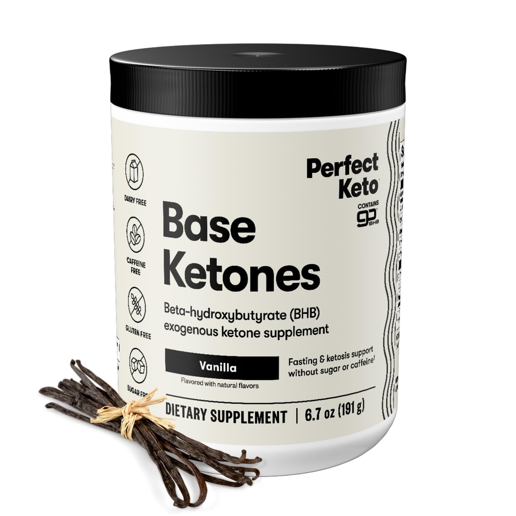 Perfect Keto eksogene Ketoner Powder, BHB Salts Supplement for Ketosis & Fasting, Plus Electrolytes for Hydration, Koffein Free Energy, Keto Diet, Focus & Workout Support, Vanilla, 6.7 oz