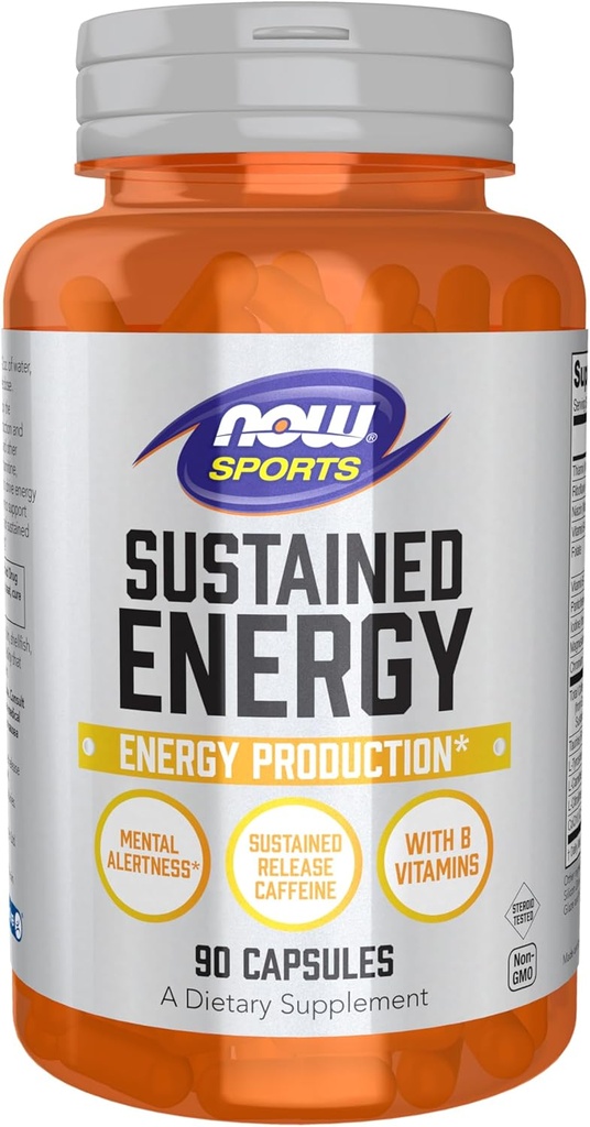 Now Foods Sport, Vedvarende energiproduktion * Mental Alerness * Vedvarende frigivelse Koffein med B Vitaminer 90 Veg kapsler