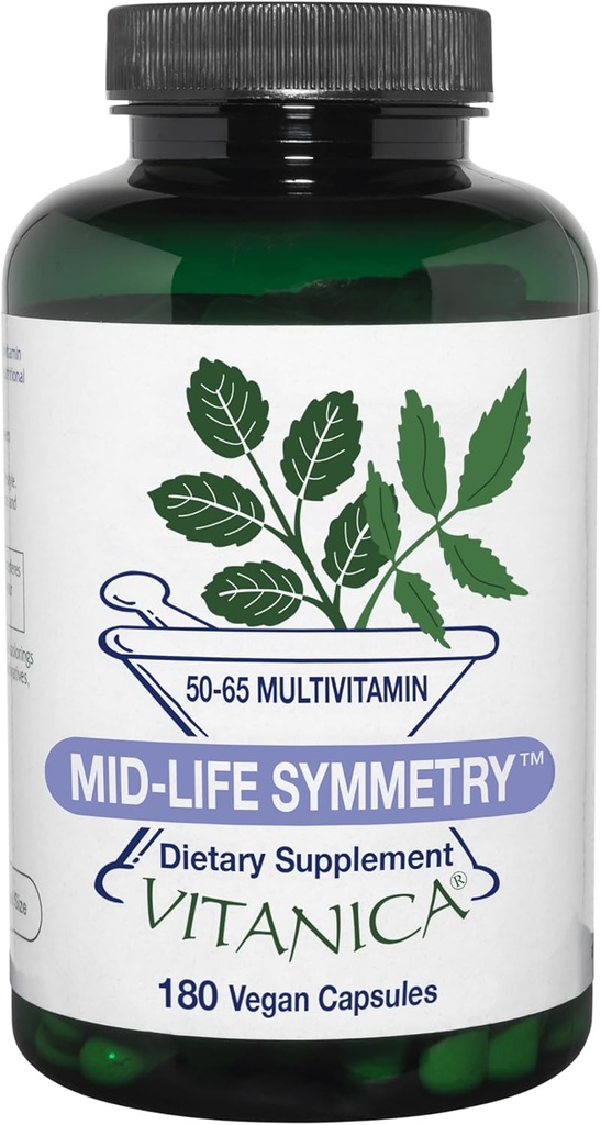 Vitanica - Mid- Life Symmetri, 50- 65 High Potency Daily Multivitamin og Mineral, Vegan, 180 Kapsler