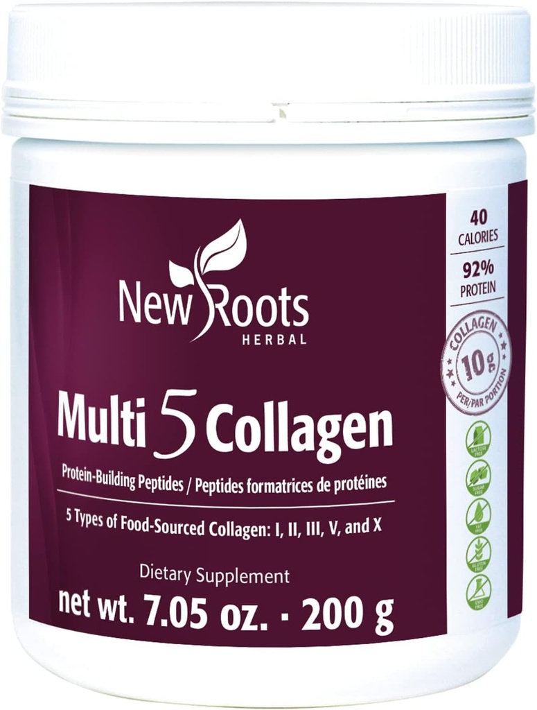 Nye Rødder Name 124; Multi 5 collagen pulver supplement (type I, II, III, V og X) Hydrolyzed Collagen - Dairy & Gluten Free - 12g per Serving - 7,05 oz