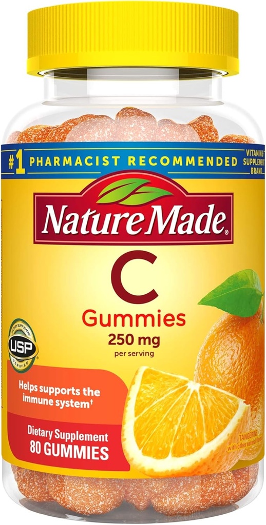 C-vitamin Gummies 250 mg, 80 greve, Til immunforsvar, Antioxidant Support, Collagen Support til hud sundhed, Tangerin