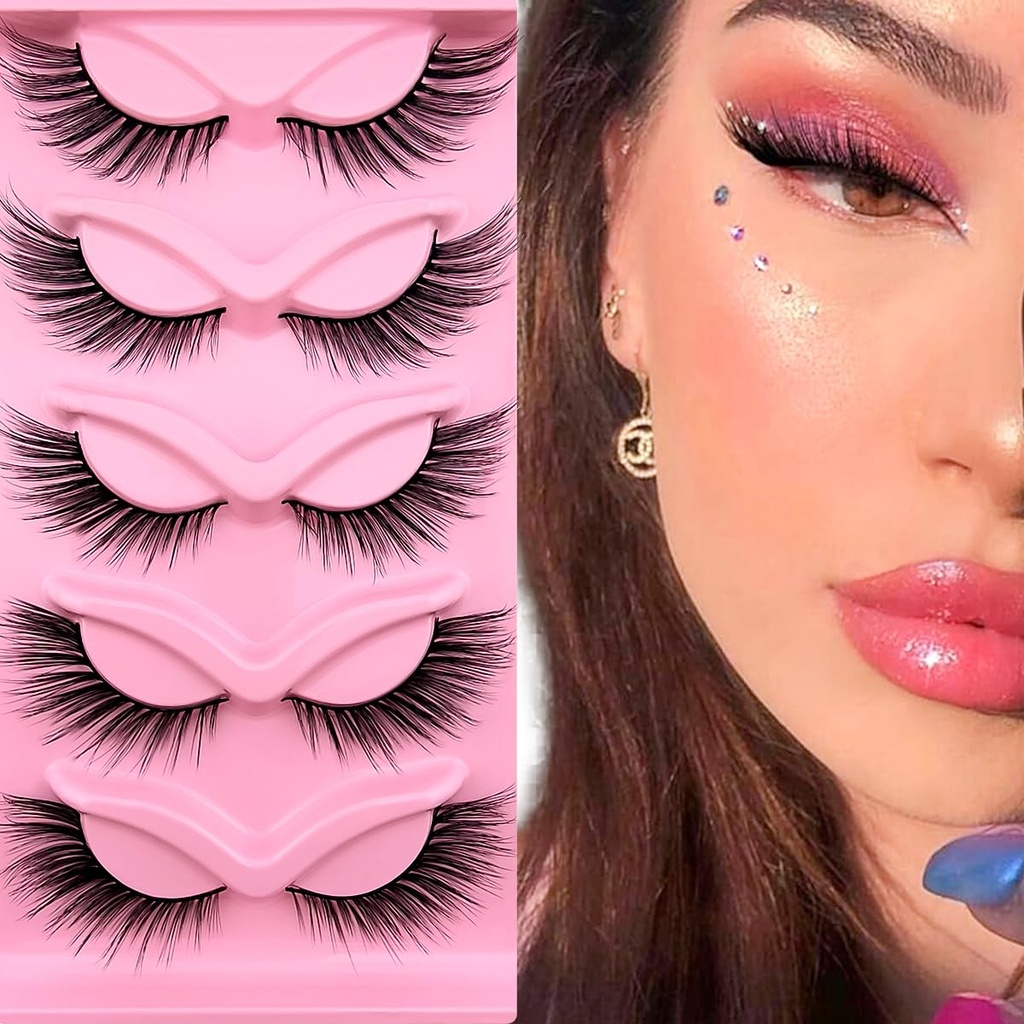 Fox Eye Lass Wispy Eyelases 19mm Lang Cat Eye Angel Wing Lass Faux Mink Falk Eyelases Natural Look 5 Par pack (XF06)