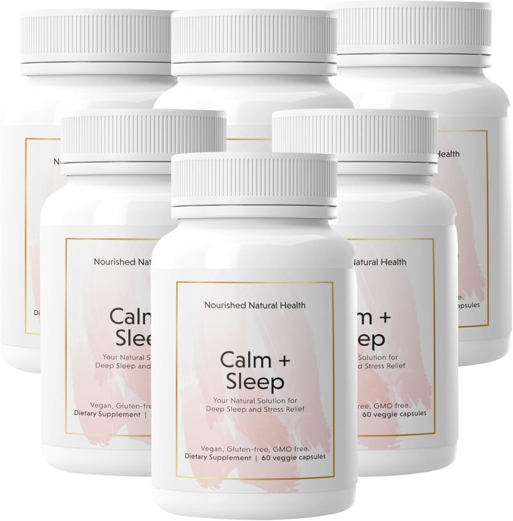 Nourised Natural - Rolig + Sovekapsler til dyb hvile og afspænding med Ashwagandha, Kamille, Tart Cherry Extract, Passionflower, L-theanin, & Magnesium - 360 Kapsler
