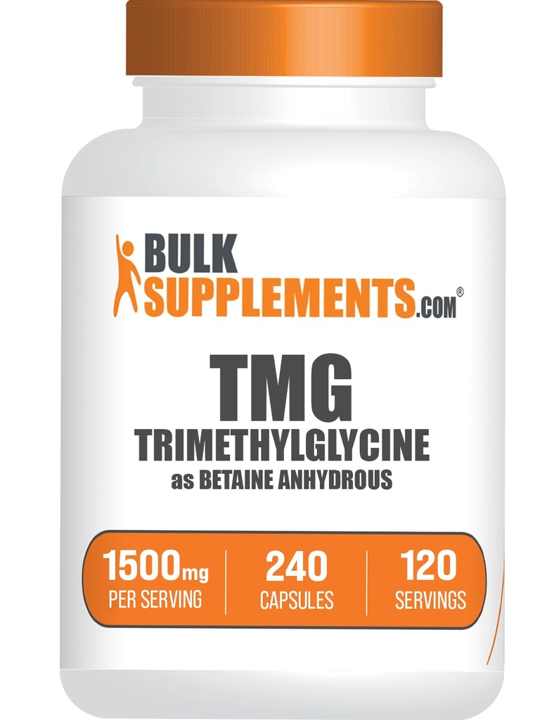 Bulk Supplements.com TMG kapsler - Trimethylglycin som betain vandfri, TMG tillæg - Gluten Free, 2 kapsler pr servering (1500mg), 240 greve (pakke med 1)