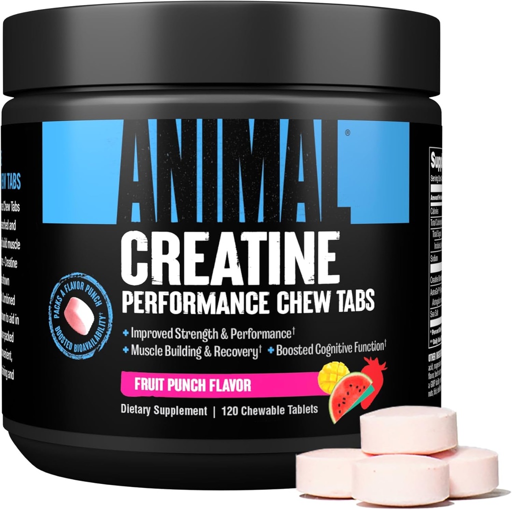 Animal Omega Omega 3 & 6 tillæg med 30 dages Pack Creatin Chews Tablets Fruit Punch
