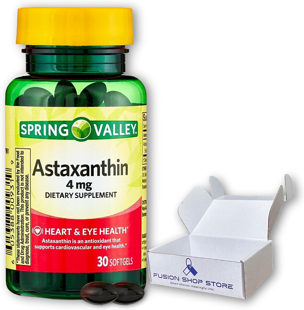 Astaxanthin 4 mg- 30 Count, (pakke med 1), Boxed by Fusion Shop Store