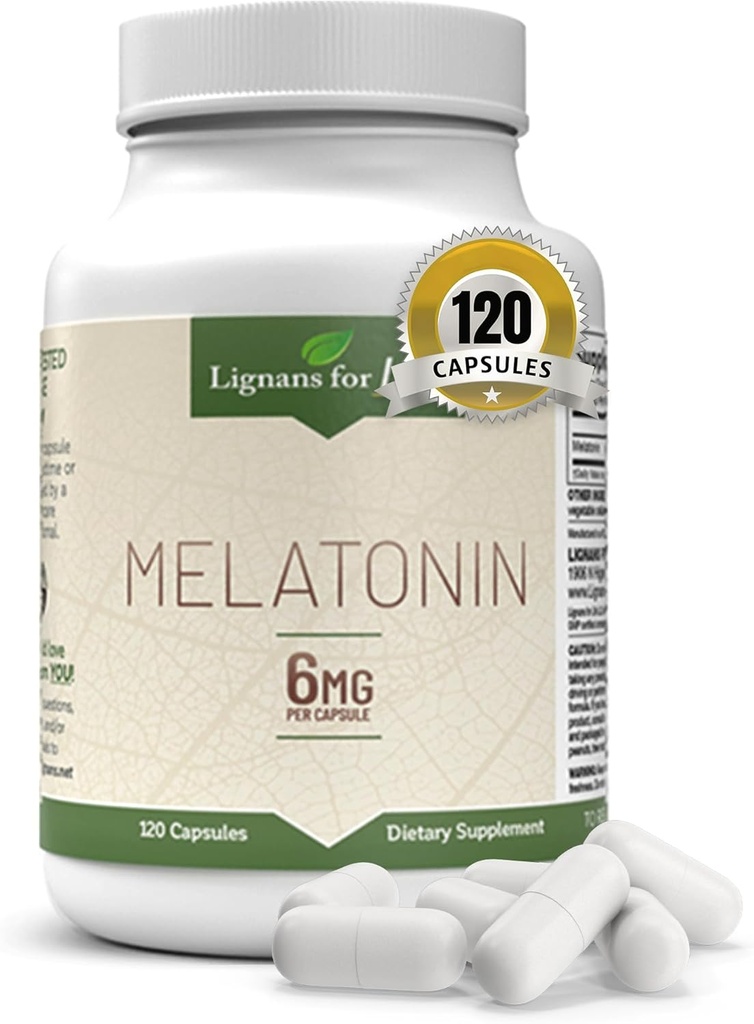 Lignans for Life Melatonin for Dogs & People, 6mg - 120 Capsules - Capsules - Pet Treats - Vitamins for Overall Health