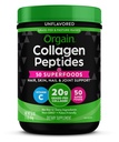 Orgain Hydrolyzed Collagen Powder + 50 Organic Superfoods For Women & Men, 20g Grass Fed Collagen med C-vitamin, Unflavored - hår, hud, søm, & fælles supporttillæg, non-GMO, type I & III, 1lb