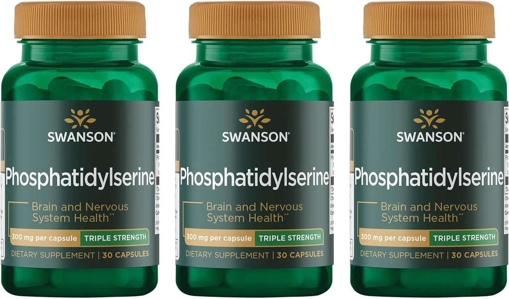 Swanson Phosphatidylserin Memory Brain and Cognitive Health Support Phospholipid Triple- Strength Complex Supplement 300 mg 30 Kapsler (3 Pack)