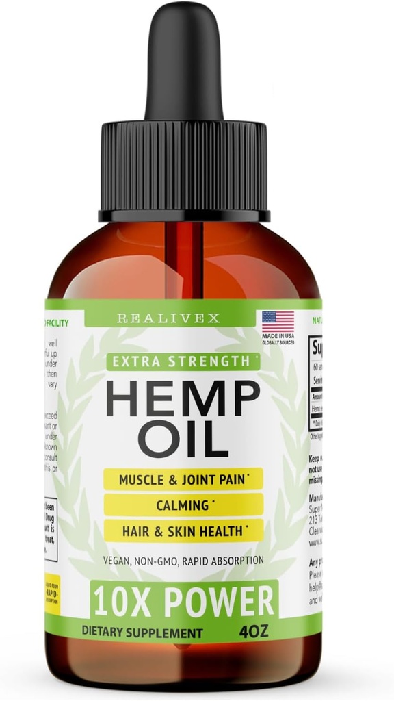 Super Natural Goods Hamp Oil - Maksimal styrke Hamp Seed Oil til Relief & Afslapning - Vegan, Sukker Free, Additiv Free - 4oz