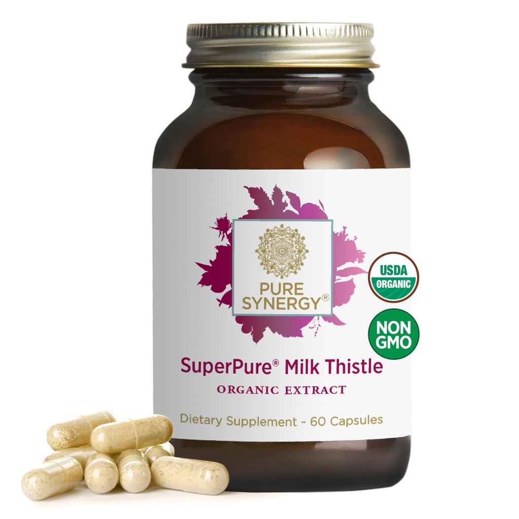 PURE SYNERGY SuperPure Milk Thistle Extract 124; Lever Detox og rense supplement # 124; Organic Milk Thistle Extract med Silymarin124; for sund leverstøtte (60 kapsler)