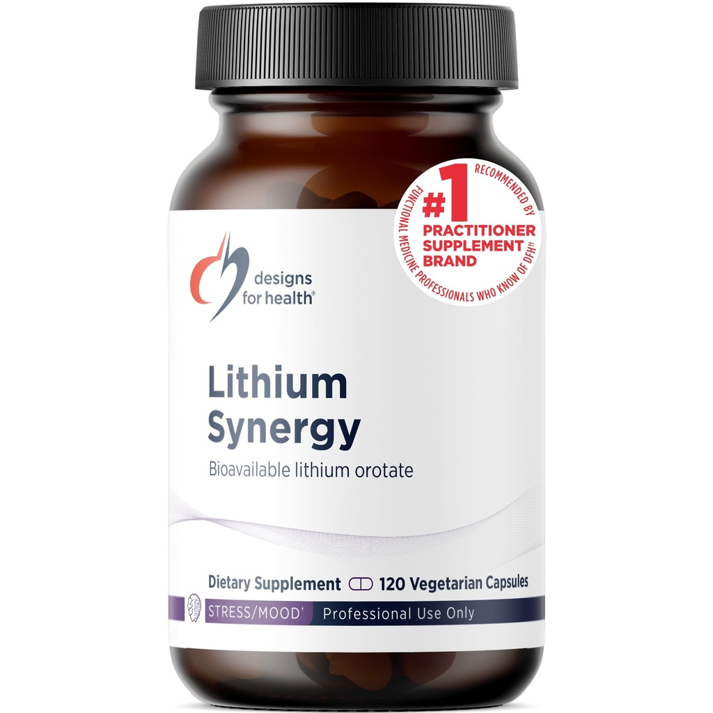 Design for sundhed Lithium Synergy - 5mg Lithium Orotere med TMG + B12 Methylcobalamin - Biotilgængelig Mood + Methylation Support, Non- GMO + Vegetar (120 kapsler)