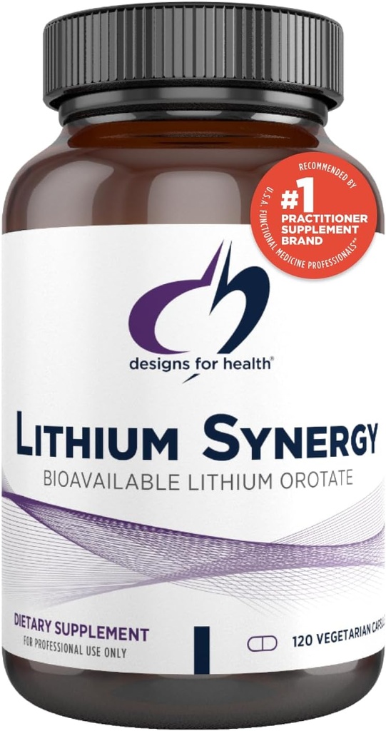Design for sundhed Lithium Synergy - 5mg Lithium Orotere med TMG + B12 Methylcobalamin - Biotilgængelig Mood + Methylation Support, non-GMO + vegetar (120 kapsler)