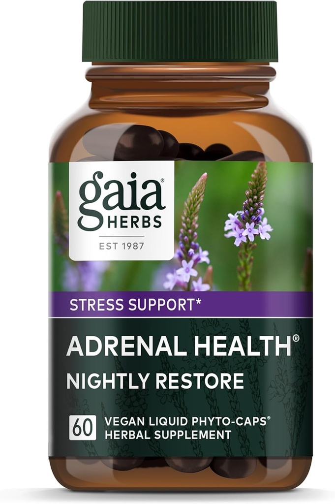 Gaia urter Adrenal sundhed Nightly Gendanne - Urte tillæg med Ashwagandha, Magnolia Bark, Cordyceps, Lemon Balm & Mere * - 60 Vegansk flydende Phyto- kapsler (30 Servere)