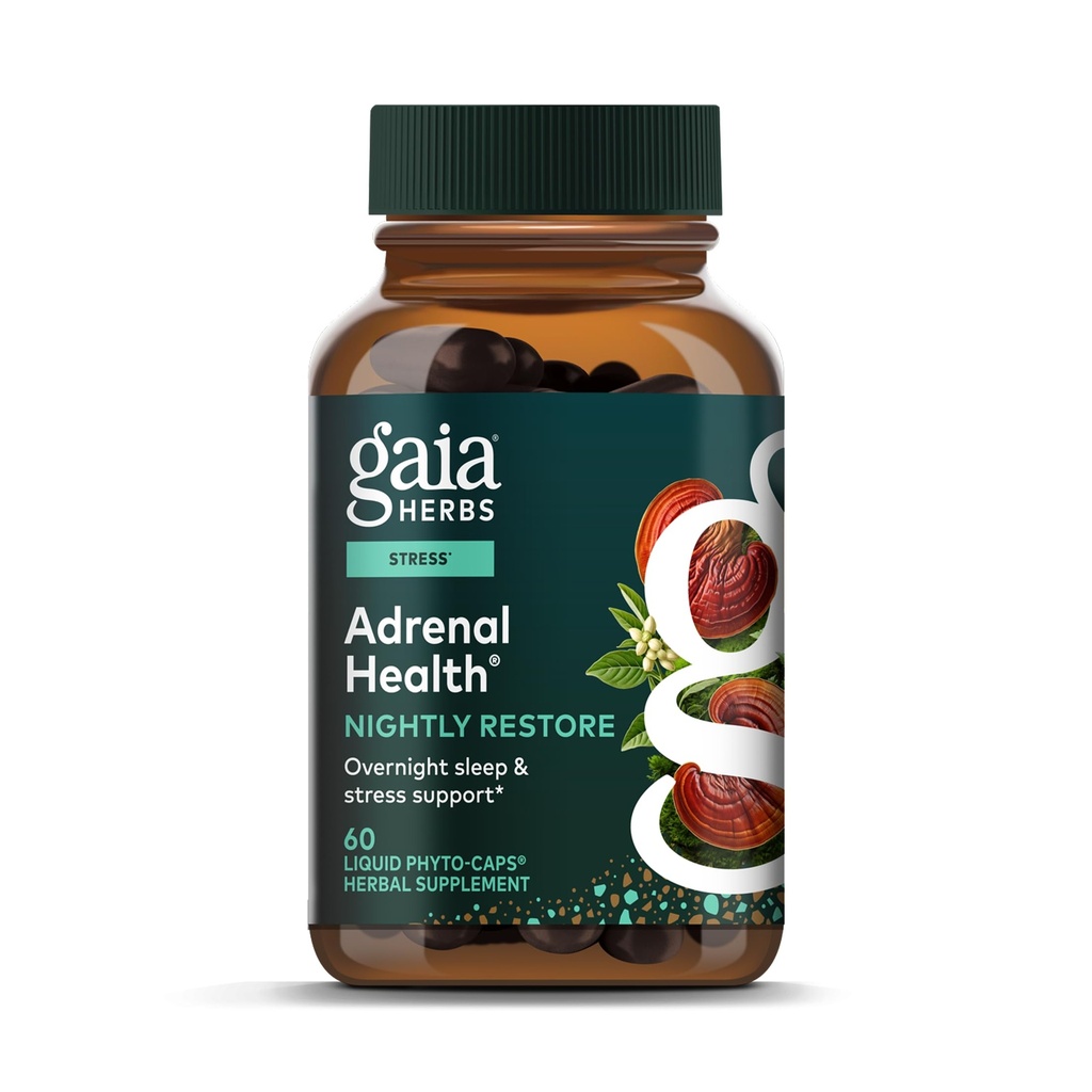 Gaia urter Adrenal sundhed Nightly Gendanne - Urte tillæg med Ashwagandha, Magnolia Bark, Cordyceps, Lemon Balm & Mere * - 60 Vegansk flydende Phyto- kapsler (30 Servere)