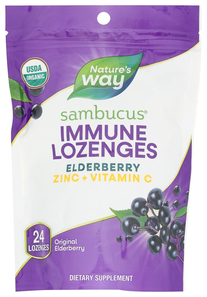 Nature 's Way Sambucus Immunlozenges, Zink + C-vitamin, Black Elderberry Extract, USDA Certified Organic, Original Berry Flavored, 24 Lozenges (Packaging May Vary)