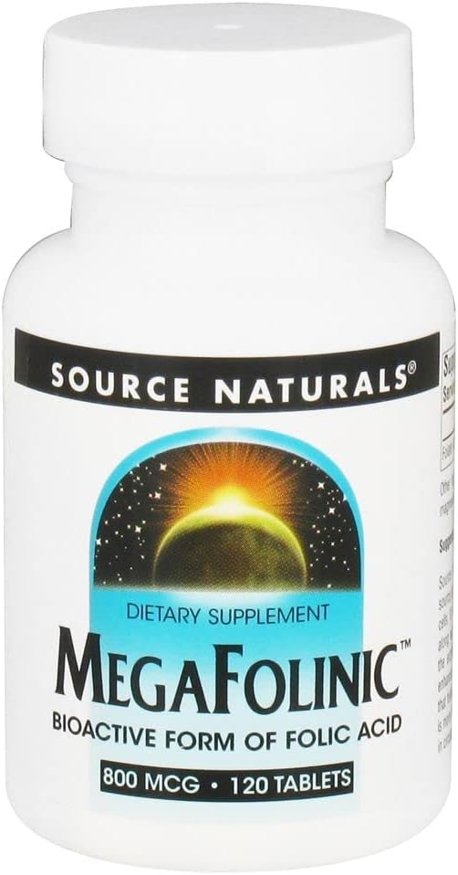 Source Naturals MegaFolinc 800mcg Bioactive folinsyre, Brain & Cell Health - 120 tabletter
