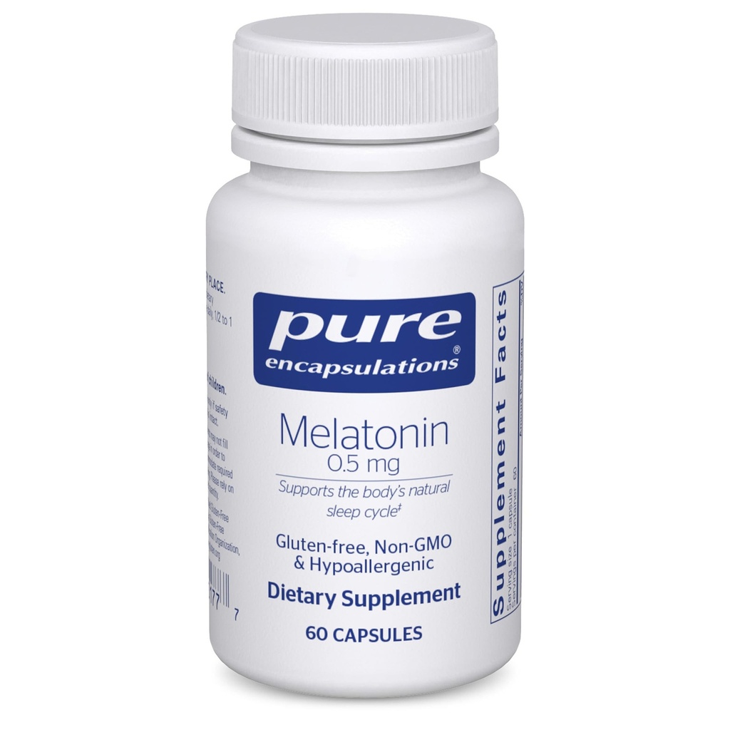 Ren indkapsling Melatonin 0, 5 mg - Natural Sleep Helper til sengetid - Regulerer Sleep- Wake Cycle - 0, 5 mg Melatonin - Vegan & Non- GMO - 60 kapsler