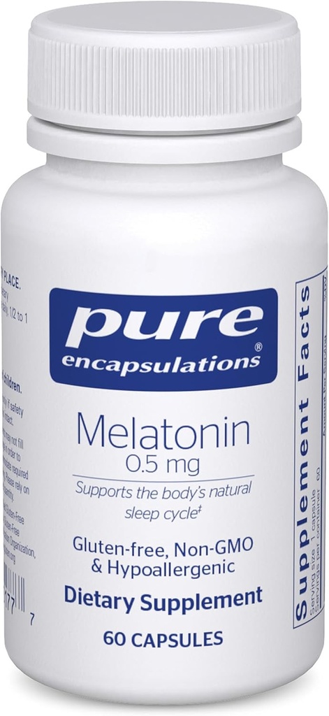 Ren indkapsling Melatonin 0, 5 mg - Natural Sleep Helper til sengetid - Regulerer Sleep- Wake Cycle - 0, 5 mg Melatonin - Vegan & Non- GMO - 60 kapsler