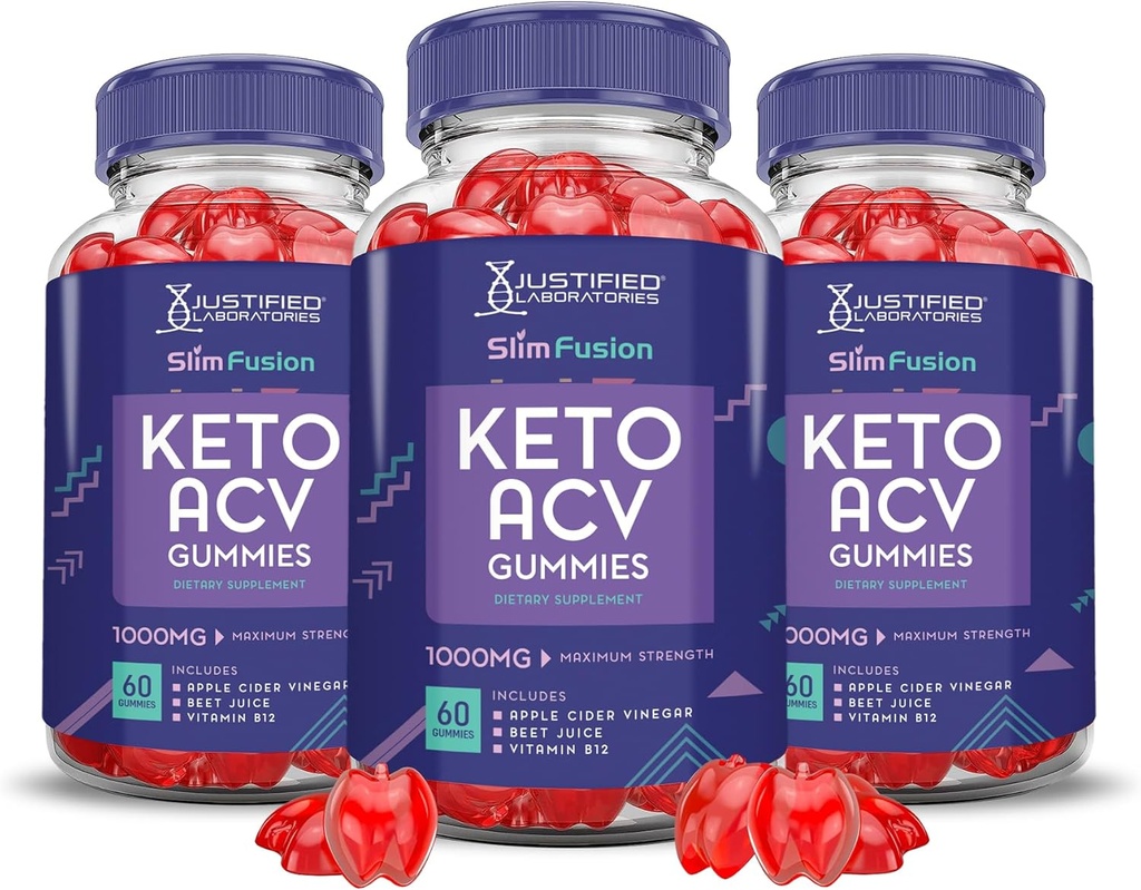 (3 Pack) Slim Fusion Keto ACV Gummies Advanced 1000MG Slimfusion Keto Gummies Formel Apple Cider Vinagar Formuleret med Pomegranate Beet Juice Powder B12 Vegan Non GMO 180 Gummys