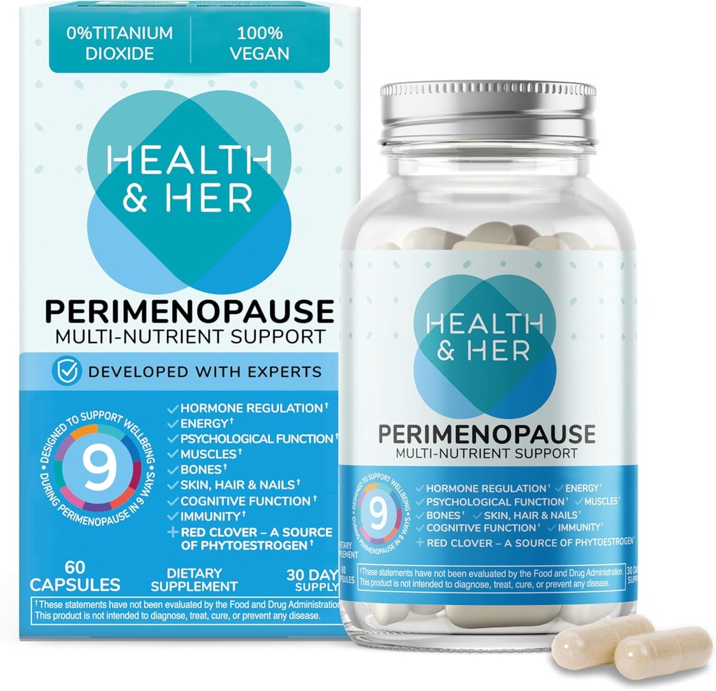Sundhed & hendes perimenopause supplement for kvinder - The UK 's No. 1 Perimenopause supplement - Multi- Nutrient Welbeing Support for Early Stage of Menopause, Vegan, Gluten- Free, Non GMO (60 ct - 1 måned)
