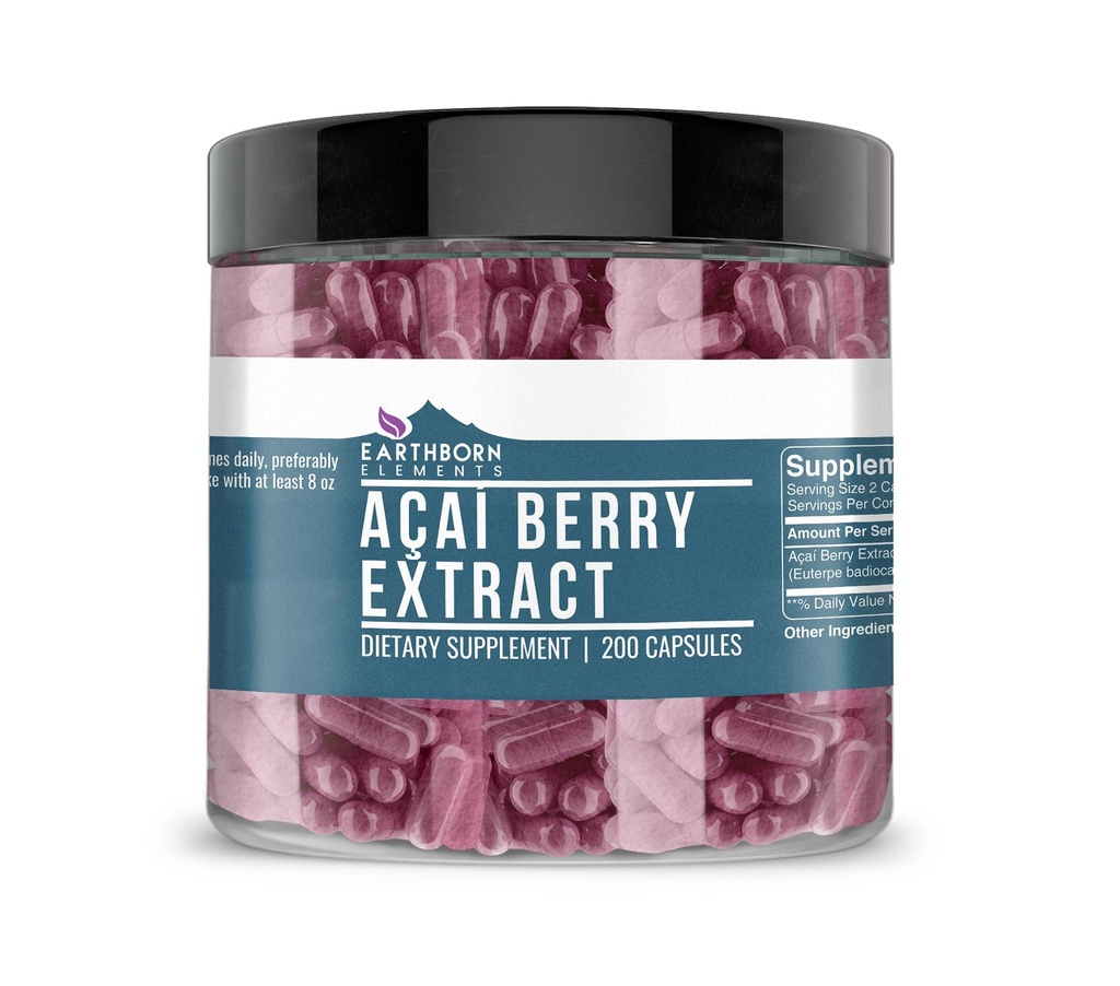 Earthborn Elements Acai Berry Extract 200 Kapsler, Pure & Ufortyndet, Ingen tilsætningsstoffer