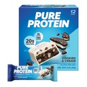 Pure Protein Bars, High Protein, Ernæringsrige Snacks til at støtte energi, Lavt sukker, Glutenfri, Cookies og Cream, 1.76oz, 12 Pack