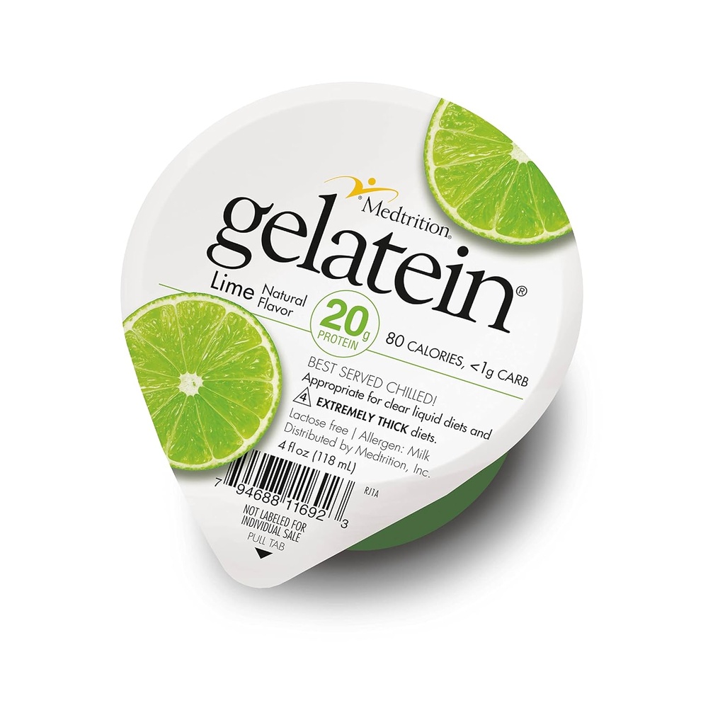 Gelatein Lime: 20 gram protein. Sukker fri. Ideel til klar væske kost, synke vanskeligheder, bariatric, dialyse og onkologi. Flot snack før eller efter træning. (12 pakninger)