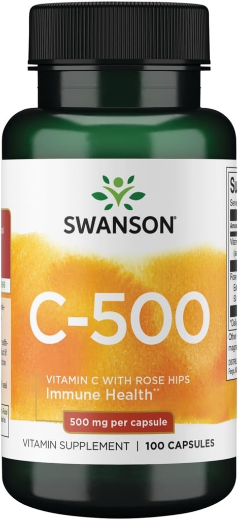 Swanson vitamin C med Rose HIPS immunsystem Support Skin Kardiovaskulær sundhed Antioxidant Supplement 500 mg 100 kapsler