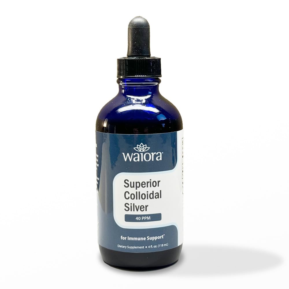 Superior Colloidal Sølv, Waiora, Flydende Mineral Supplement, 40 PPM, til immunstøtte, Blå glasflaske med dråbetæller (1 m. / 22 serv.)
