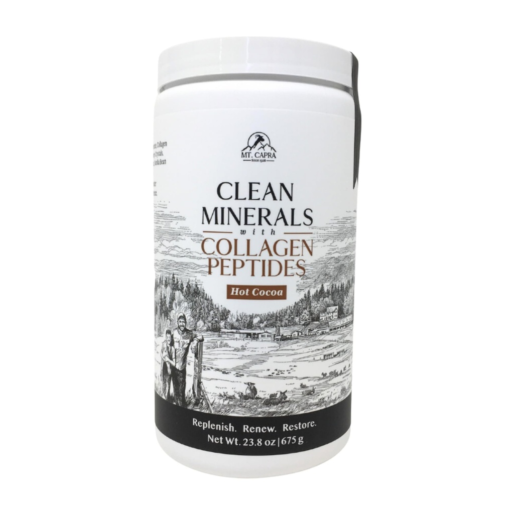 Mt. Capra Clean Minerals with Collagen Peptider Mezzogiorno 124; Sund varm kakao med mineraler fra Gedemælk Whey og Grass- Fed Type I og III Collagen Peptider for 10 g Protein Mezzogiorno 124; 16 Servere - 23.8 oz
