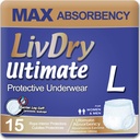 LivDry Stor Ultimate Voksen Inkontinens Undertøj, Max Absorbent Voksen Bleer med Læk Beskyttelse, L, 15 -Pack