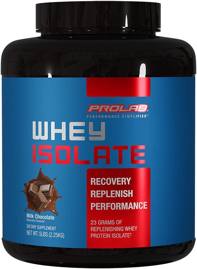 Prolab Whey Isolate 5LB, Ultra- Pure, Fast- Absorbing Whey Protein Isolate med 23g Protein & BCAAs, Understøtter Lean Muscle Growth, Recovery & Performance (Milk Chocolate)