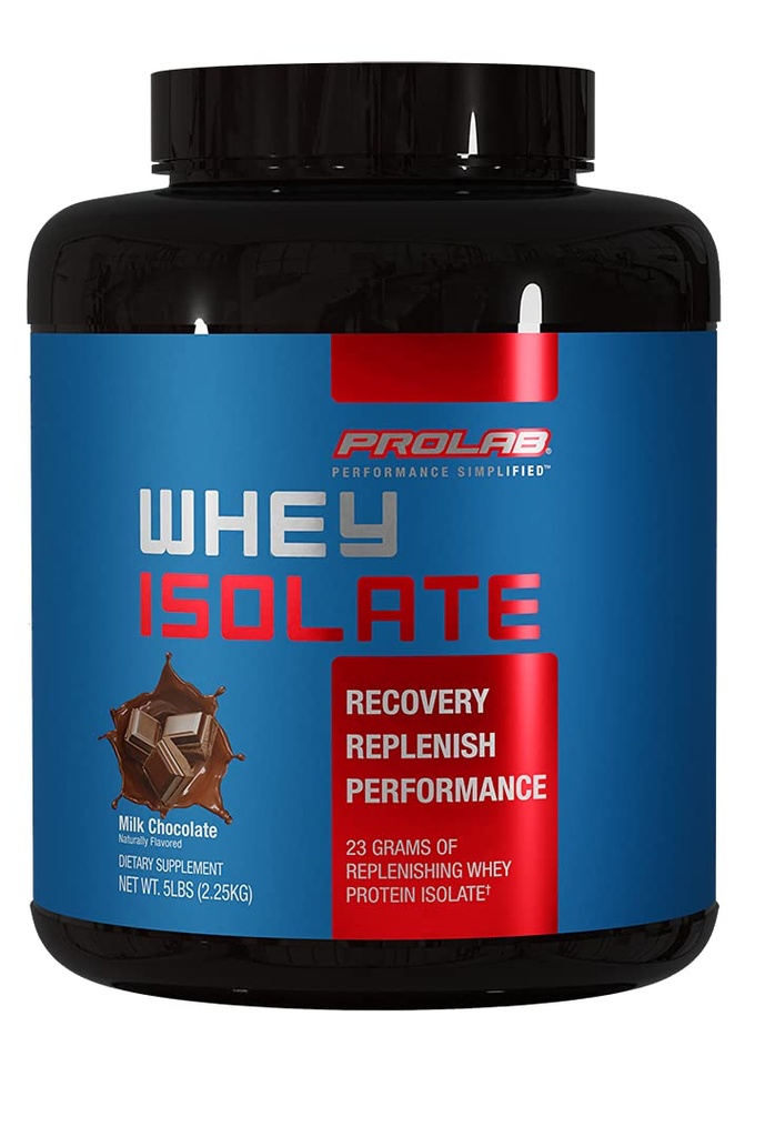 Prolab Whey Isolate 5LB, Ultra- Pure, Fast- Absorbing Whey Protein Isolate med 23g Protein & BCAAs, Understøtter Lean Muscle Growth, Recovery & Performance (Milk Chocolate)