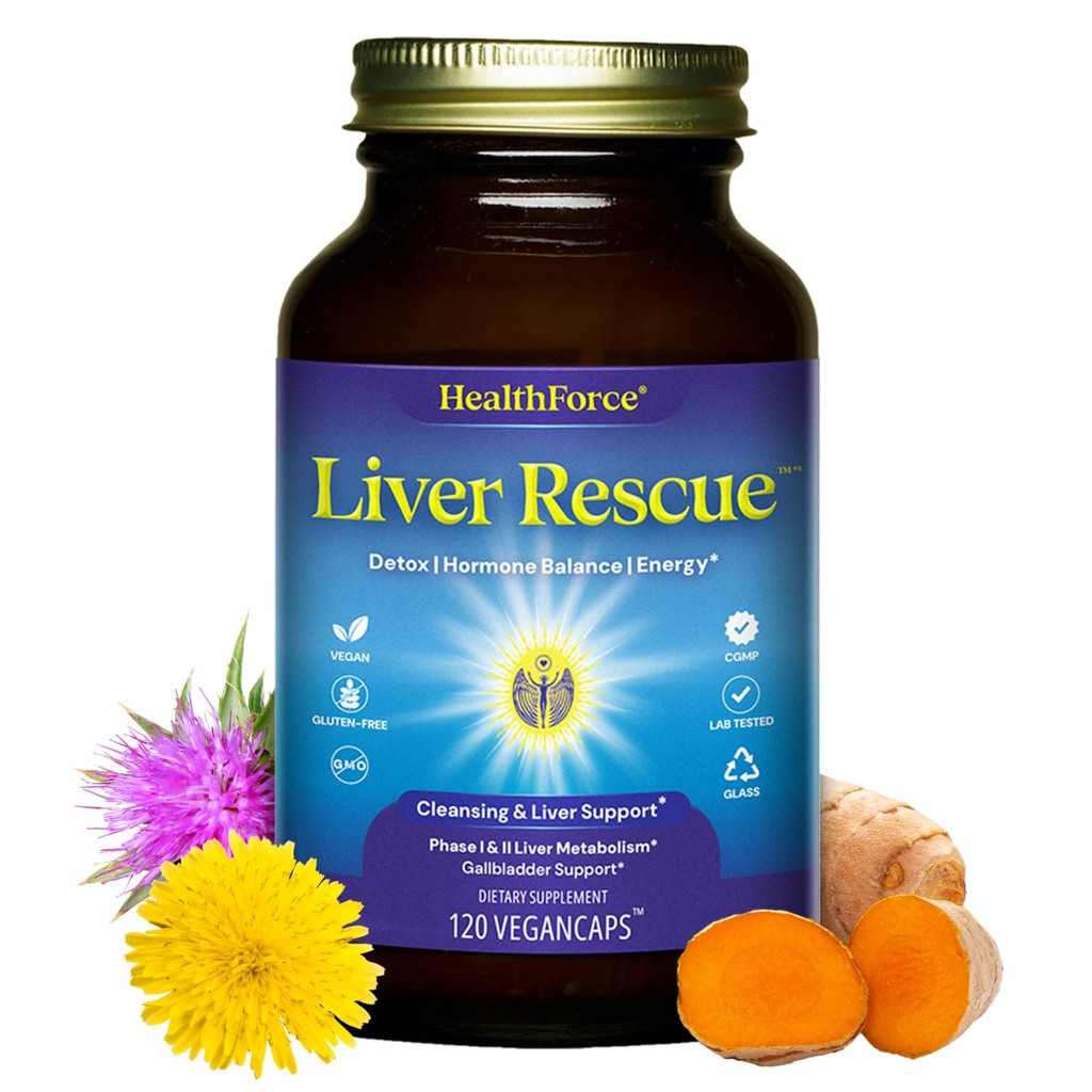 HealthForce SuperFoods Lever Rescue - Natural Lever Cleanse - med mælk tidsel & Mælkebøtte Root - Gluten- Free & Vegan - 120 kapsler