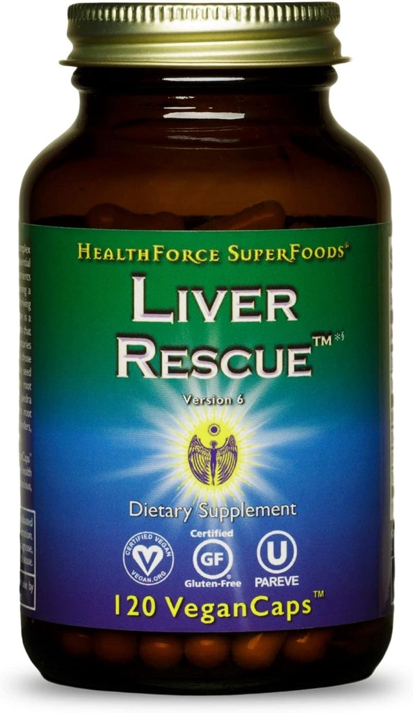 HealthForce SuperFoods Lever Rescue - Natural Lever Cleanse - med mælk tidsel & Mælkebøtte Root - Gluten- Free & Vegan - 120 kapsler
