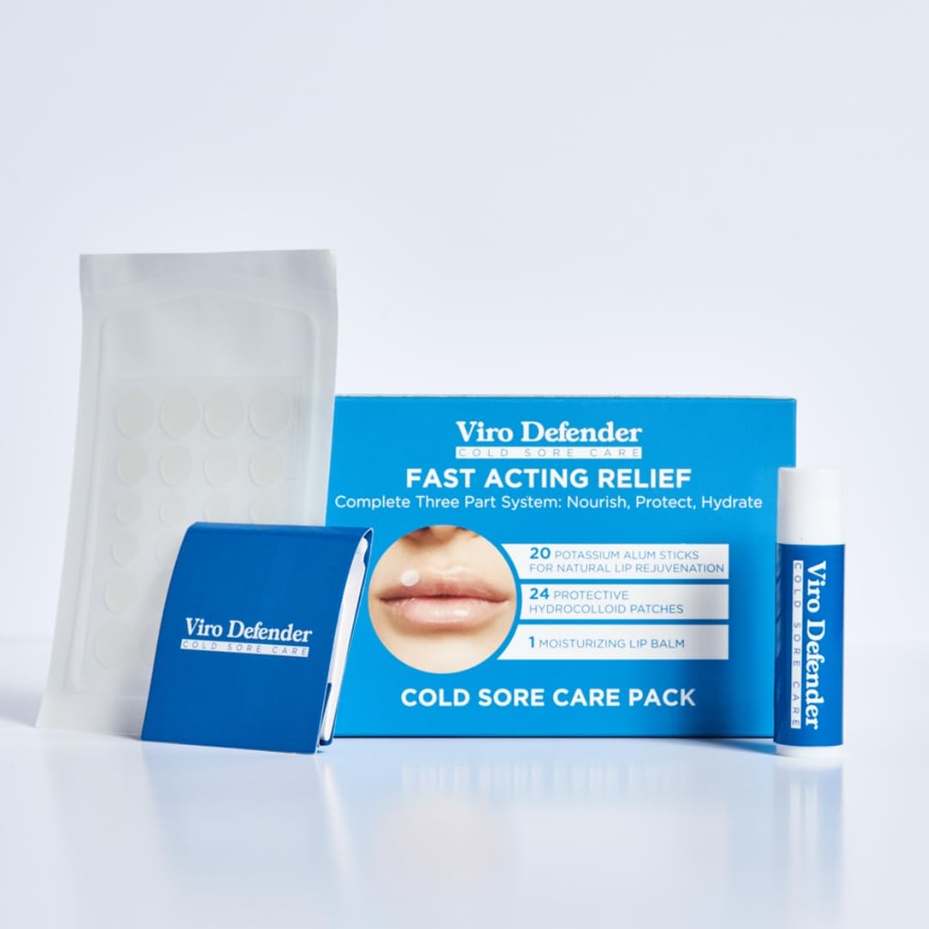 Hydrocolloid & Alum Stone Cold Sore Care Pack er en First-Of-its- Kind, Revolutionær Three- Part Treatment, Kombinering Hydrocolloid Patches, Alum Stone, & Lip Balm til Sothe din Cold Sore
