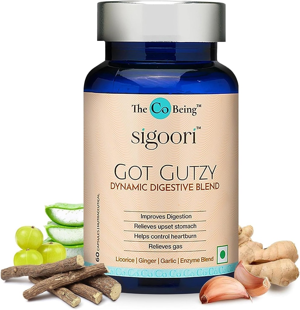 Gut sundhed Kosttilskud til mænd og kvinder, fik Gutzy, Indeholder gurkemeje, Ingefær, lakrids, Aloe Vera og fordøjelsesenzymer, for fordøjelsessygdomme, syre, obstipation, kvalme, 60 kapsler.